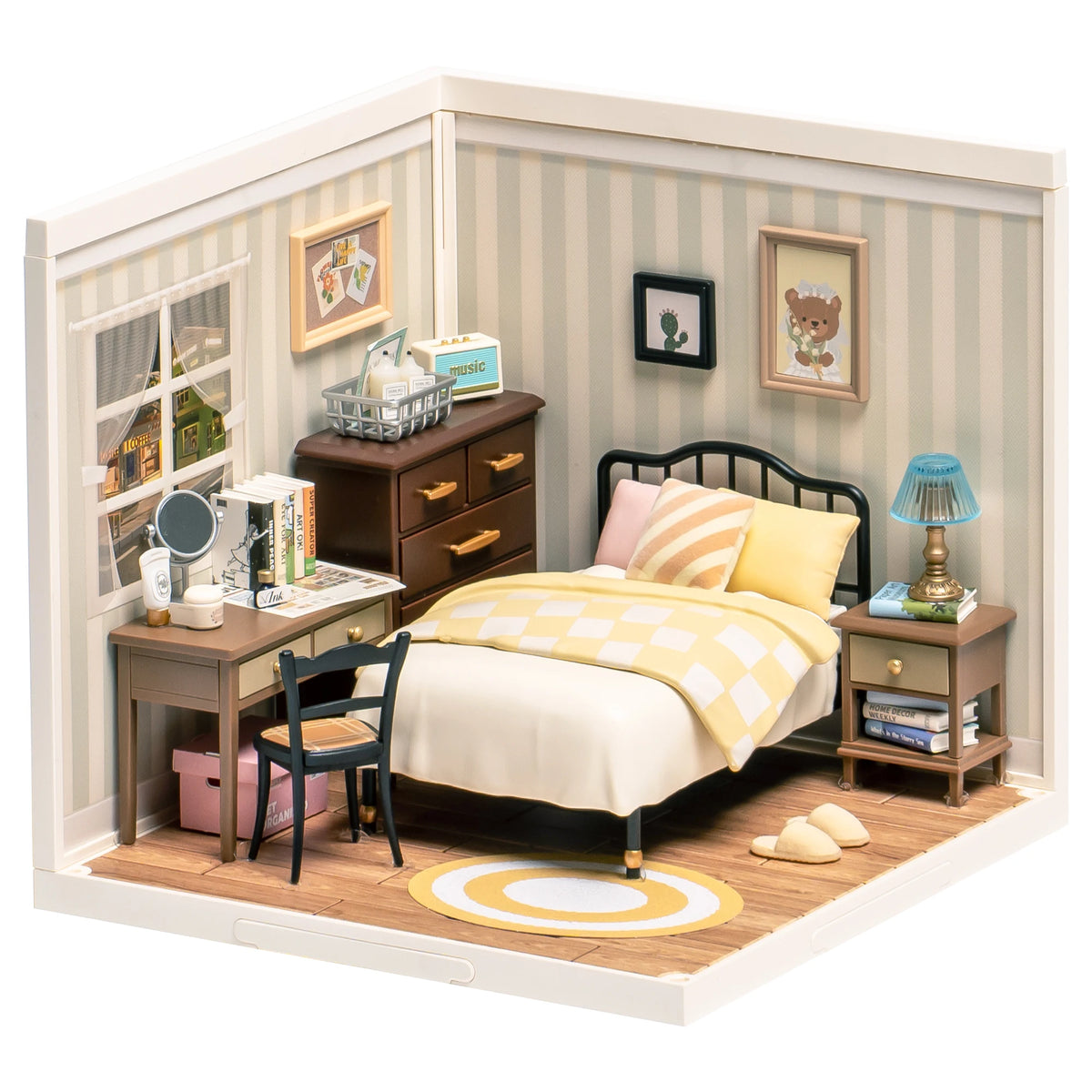 Rolife DIY Miniature House Kit Sweet Dream Bedroom Super Creator Dollhouse 3D Puzzle Model Building Kit with LED for Home Decor