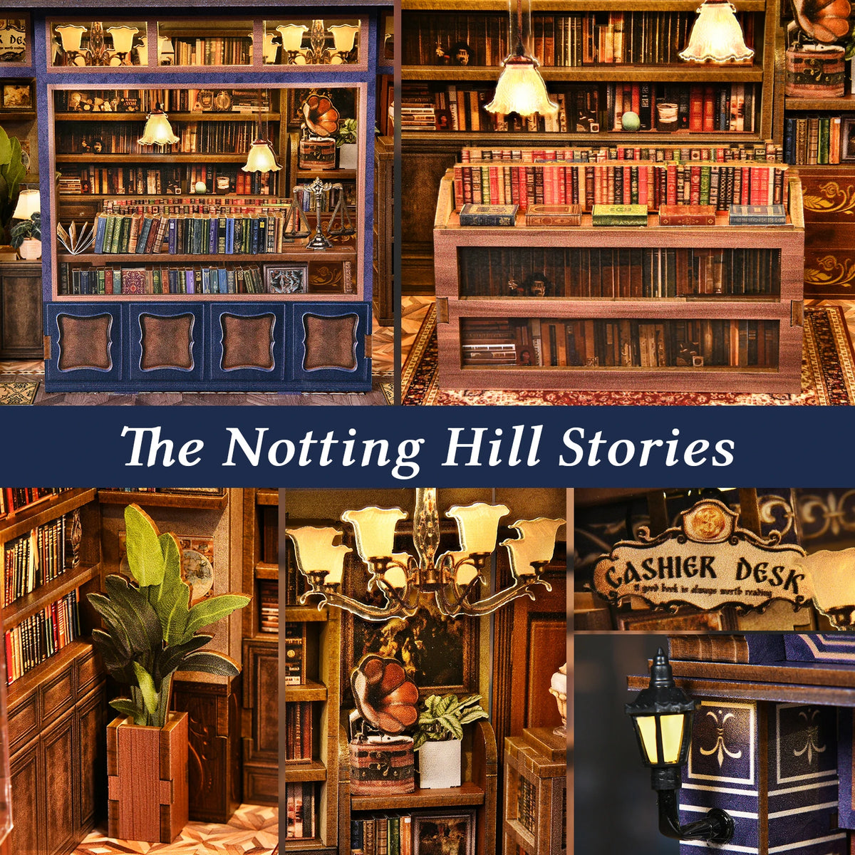 Notting Hill Book Nook 3D Wooden Puzzle DIY Love Bookstore Handmade Bookshelf Dollhouse Model Decorative Bookend Building Ki