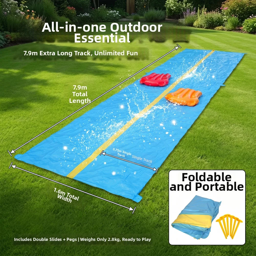 Extra Long Double Lane Inflatable Water Slide 2 Person Large Size Outdoor Backyard Pool Summer Water Play Toy for Family