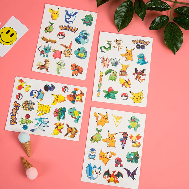 3PCS Pokemon Temporary Tattoo Stickers Children Pikachu Sticker Funny Cartoon Girls Christmas Birthday Gift Reward Toy