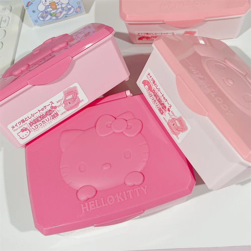 Genuine Hello Kitty Melody Dust-Proof Storage Box Kawaii Sanrio Makeup Sponge Cotton Swab Dental Floss Organizer Cartoon Gifts