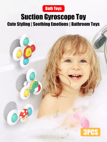 Baby Suction Cup Spinning Toys – 3pc Cartoon Animal Fidget Set