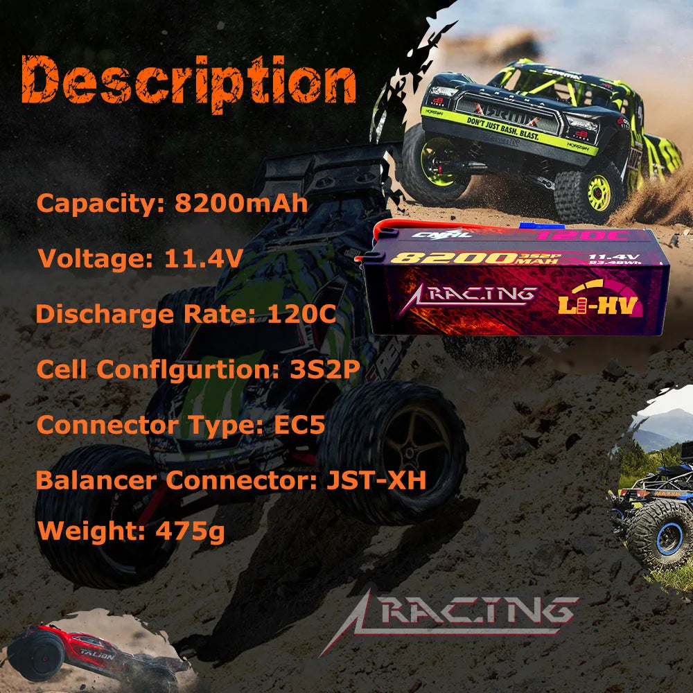 CNHL 2S 3S 4S Lihv Battery 7.6V 11.4V 15.2V 8200mAh 9000mAh 120C HV HardCase With EC5 Plug For RC Car Boat Airplane Truck Truggy