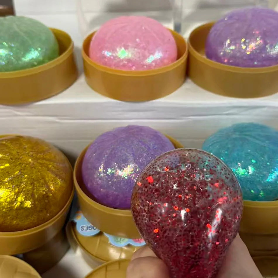 Glitter Dumpling Squishy Toy with Box Dumpling Sensory Squeeze Stress Relief Glitter Dough Gift for Adults And Kids