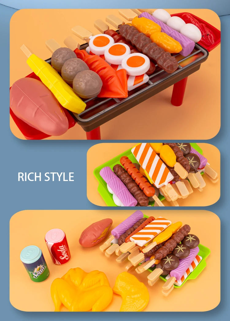 Baby Dress Up Kitchen Toys BBQ Set Kids Simulated BBQ Cookware Cooking Simulated Food Cosplay Educational Gift Toys