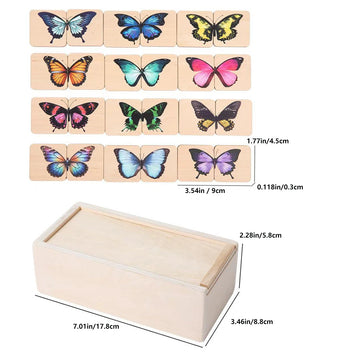 Wooden Visual Perception Color Shape Butterfly Puzzle Educational Toy With Storage Box, Gift for Children