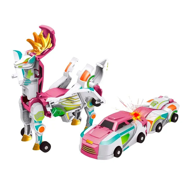 Hotfree Magnetic Dinosaur Transformer Car Toy, 2-in-1 Magnetic Cars That Transform into Flying Dragon Deer and Unicorn, Automatic Collision Transforming Toy, Fun STEM Toy Birthday Christmas Gift for Boys & Girls