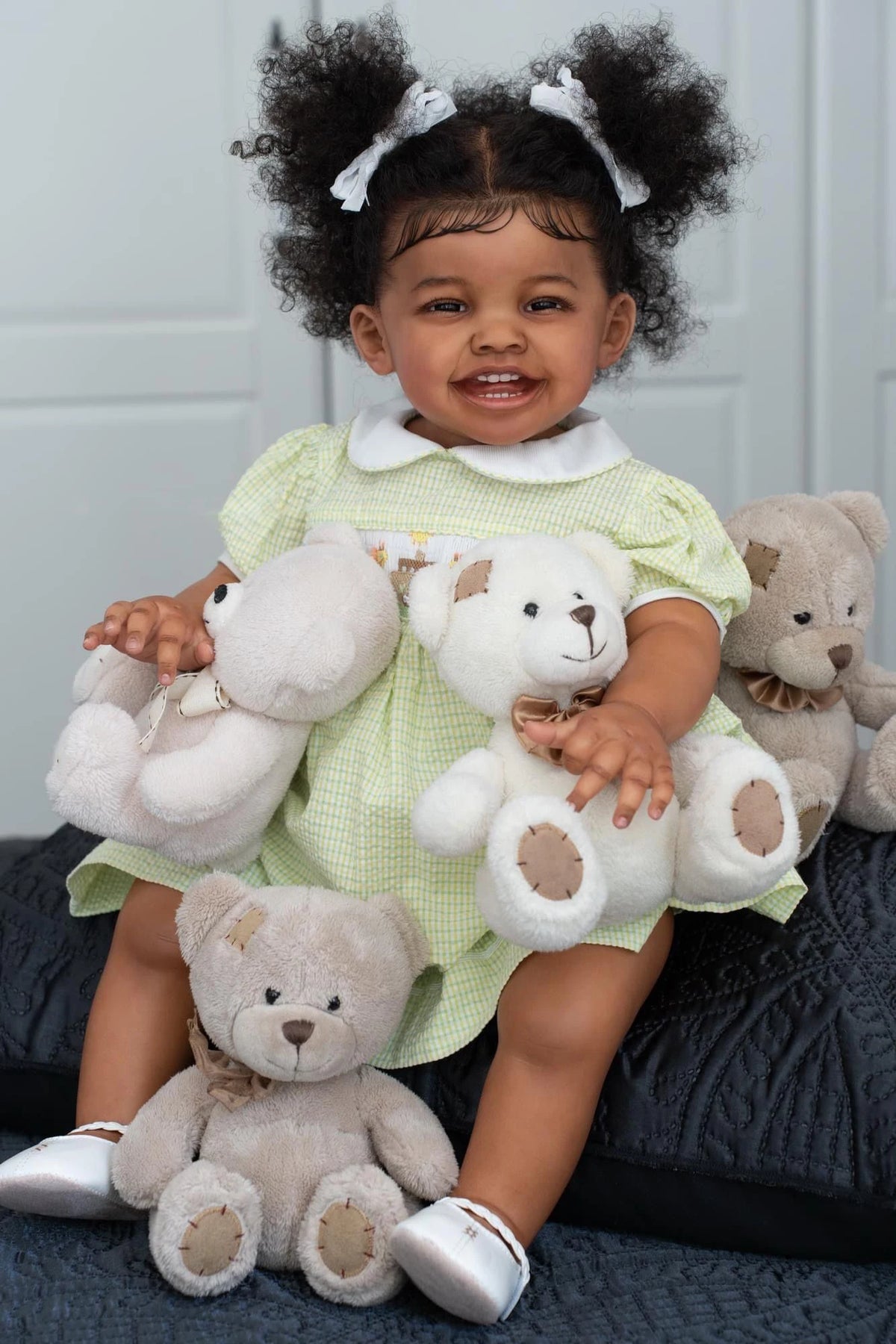 NPK 24inch Mila Dark Brown Skin Reborn Toddler Girl Doll Happy Baby Rooted Hair High Quality Collectible Art Doll