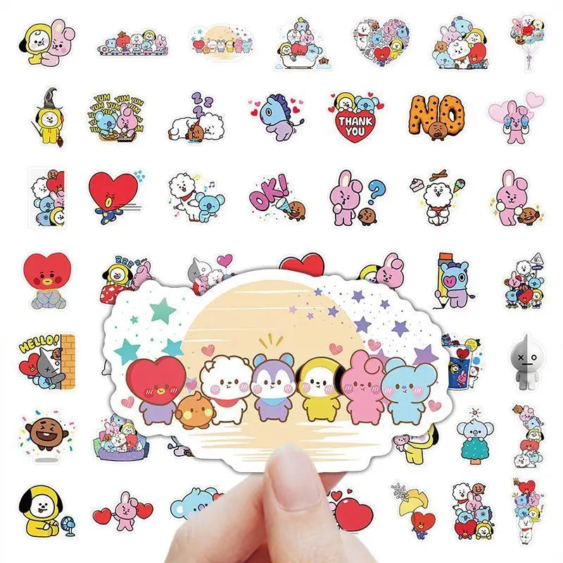 BT21 cartoon cute 50pcs stickers kawaii for boys and girls fans support merchandise DIY decoration anime merchandise wholesale
