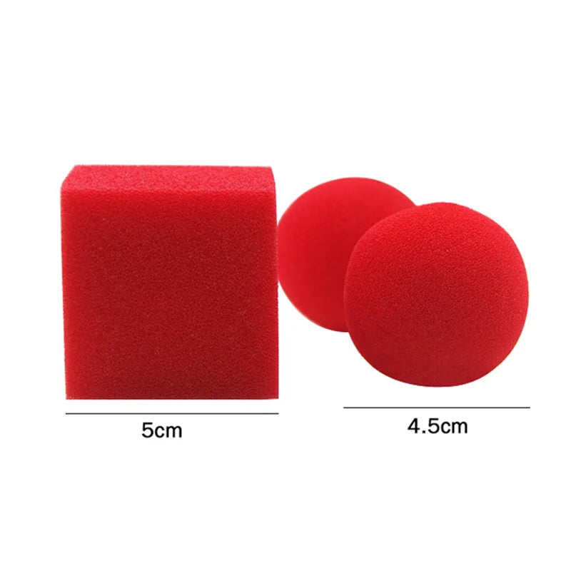 Red Balls To Square (1set=1pc square + 2pcs ball) Magic Tricks Close Up Sponge Magia Appear Vanish Magie Illusions Gimmick Props
