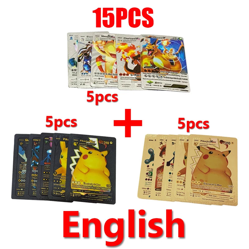 81-15Pcs Pokemon Cards Gold Silver Vmax GX Card Collection Battle Trainer Card Spanish English French Child Toys Christmas Gifts
