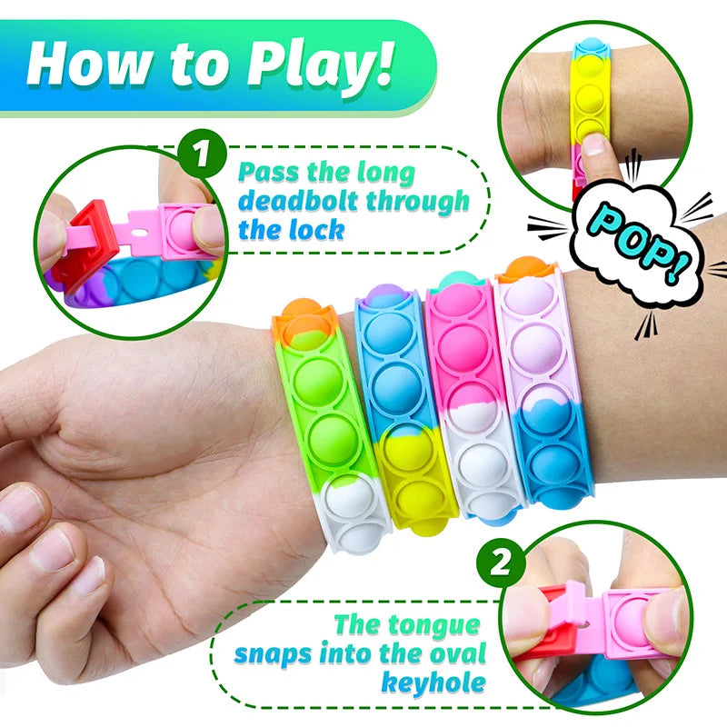 Push Pop Bubble Sensory Bracelet Fidget Toy for Kids Stress Reliever Classroom Reward Party Favors Children's Gift Pop Bracelet