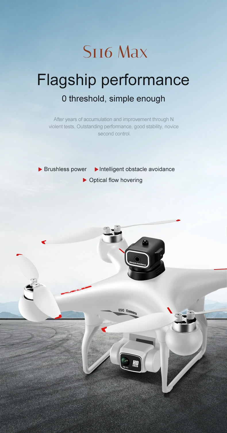 2026 Newest S116 MAX Brushless RC Drone with Dual Camera, WiFi FPV, Optical Flow Positioning, 360 Obstacle Avoidance, One Key Takeoff Landing, Altitude Hold, Foldable, Carry Bag Included, Long Flight Time, Gift for Adults