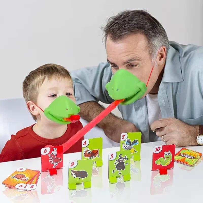 Frog Chameleon Lizard Mouth Mask Kids Toy Board Game Blow Activated Tongue Blow Catch Game Interactive Educational Game Prop