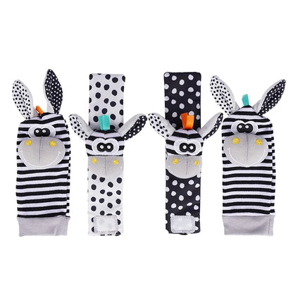 4PCS/SET Baby Rattle Toys Cute Stuffed Animals Wrist Rattle Foot Finder Socks 0~12 Months For Infant Boy Girl Newborn Gift