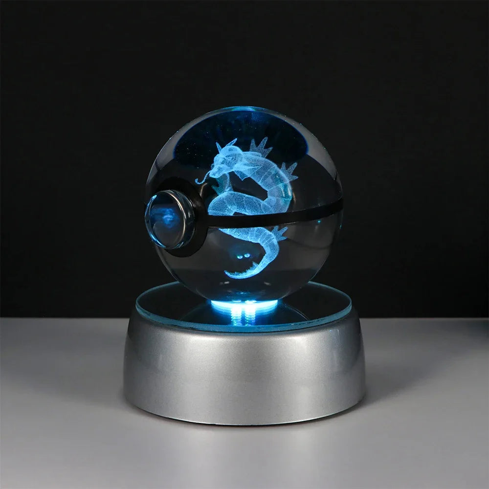 Pokemon 3D Crystal Ball Pikachu Gengar Eevee Mewtwo Anime Game Pokeball Led Night Light Base Kids Birthday Gift Home Decoration