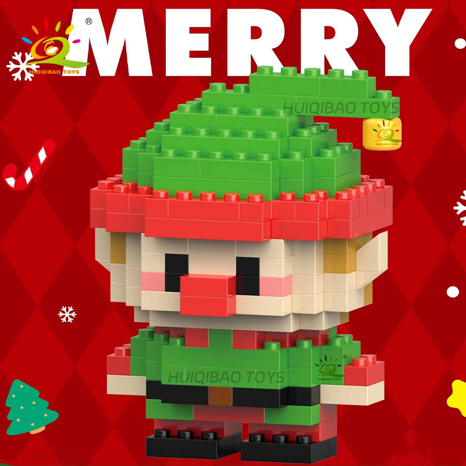 HUIQIBAO Children Mini Christmas Tree Santa Claus Model Micro Bricks Building Block DIY Snowman Elk Bricks Toys for Adult Gift