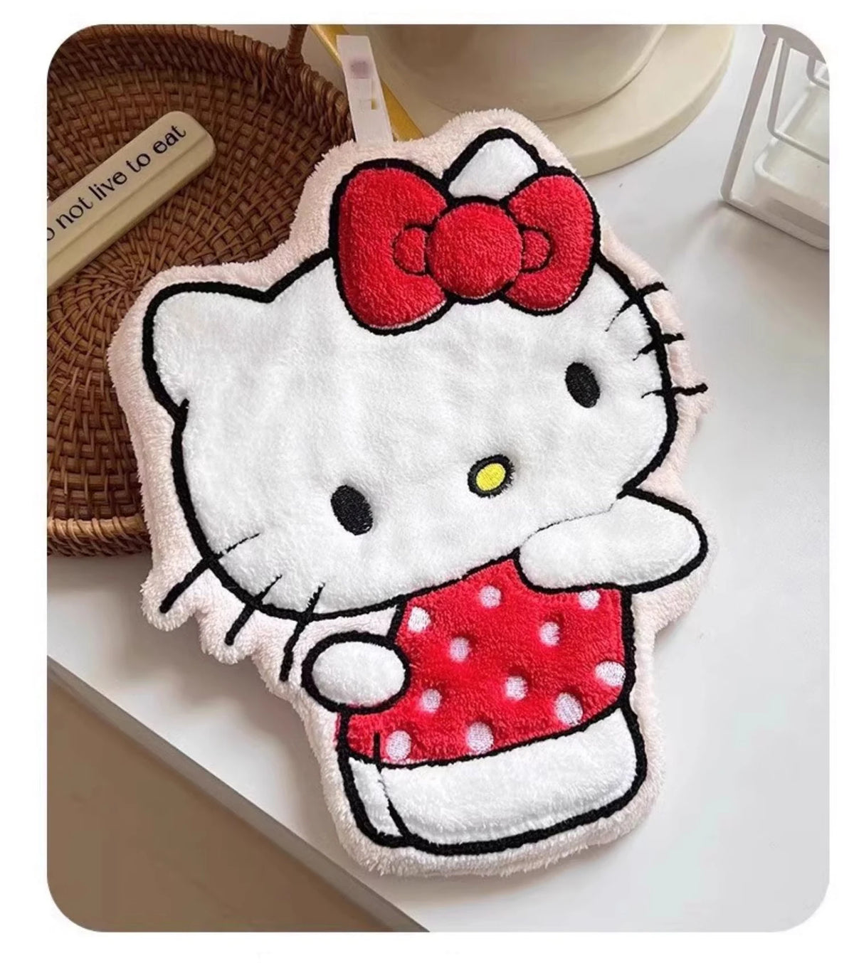 Kawaii Hallokitty & My Melody Hanging Hand Towel, Cartoon Hand Towel Water-Absorbent Coral Fleece Kitchen Bathroom Towel Gifts