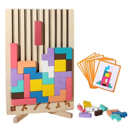 Colorful 3D Russian Building Blocks Game Stress Relief Wood Stacking Puzzle Toy 3D Wooden Montessori Toys for Toddlers