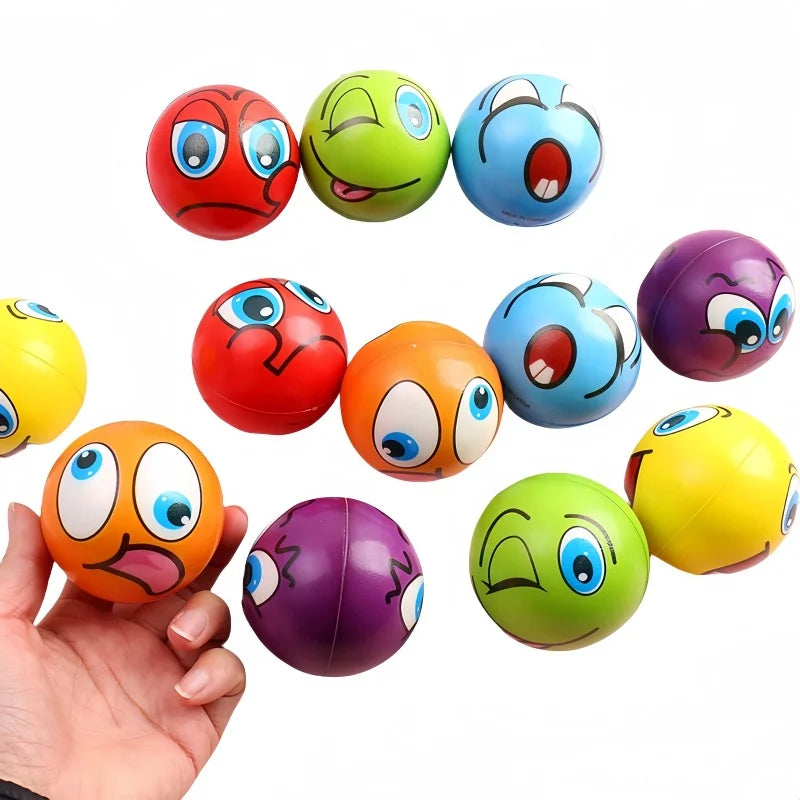 12Pcs Funny Sponge Pressure Expression Soft Ball Squeeze Funny Expression PU Foam Soothing Toy Wrist Action Sport Toy Ball