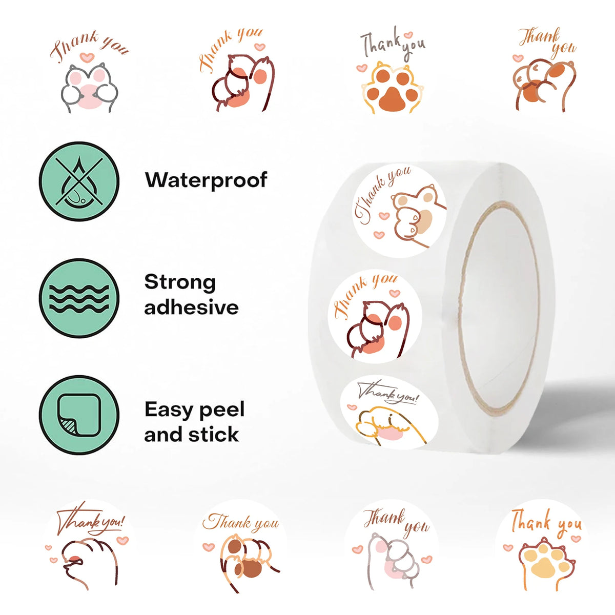 500PCS Cute Cartoon Paw Print Stickers Dog Cat Bear Paw Labels Stickers For Thank You Sticker Stationery Teacher For Student