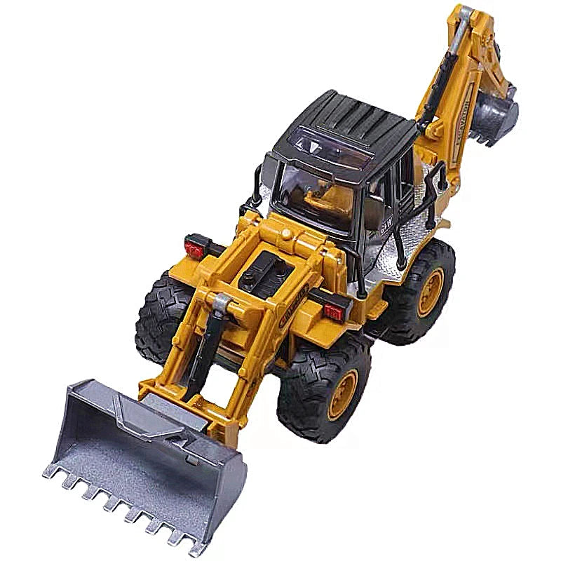 2 Sizes Simulation 2in1 Bulldozer Excavator Vehicle Double Forklift Alloy Toys Diecast Engineering Truck Construction Boys Gifts