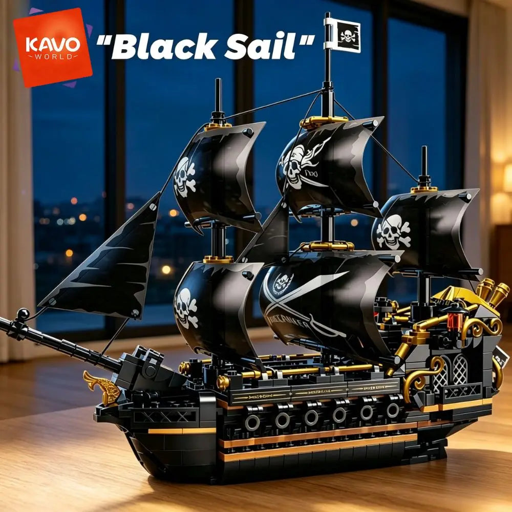 KAVOWORLD 1799 Black Sailing Pirate Ship Building Set 801PCS 3-Masted Pirate Ship Model Building Blocks Kit Collectible Display Construction Toy with Heavy Cannons & Display Base DIY Assembly Desktop Decor for Home Office, Ch