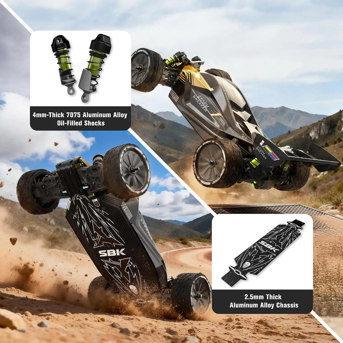 1/10 Scale 4WD Brushless RC Buggy, 50+ MPH, Carbon Fiber Body, 3650-2650KV Motor, 3S LiPo, Alloy Chassis, Sealed Diffs, 20kg Servo, 6CH Radio, Waterproof, All-terrain, for Ages 14+