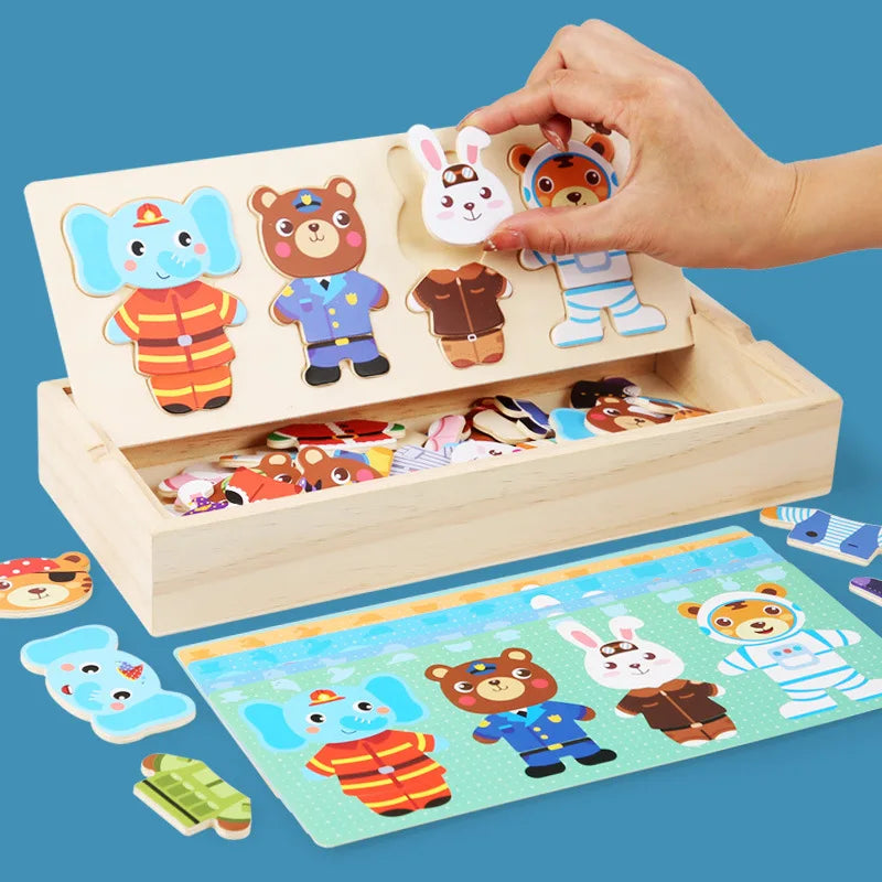 Elephant Bear Change Clothes Children's Early Education Wooden Jigsaw Puzzle Dressing Game Baby Puzzle Toys For Children Gift