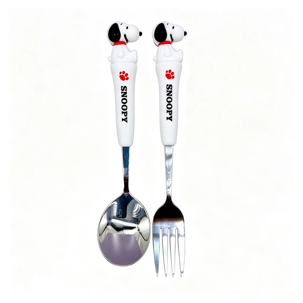 Kids Funny Fork Spoon Set Peanuts Snoopy ABS Handle Stainless Steel Tableware Set Fork Spoon With Box House Stuff Kids Gifts