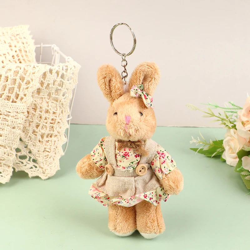 ▶1PCS Cute Wear Clothes Bear Plush Toy Cartoon Rabbit Pendant Soft Stuffed Doll Keychain Backpack Decor Kid Gift