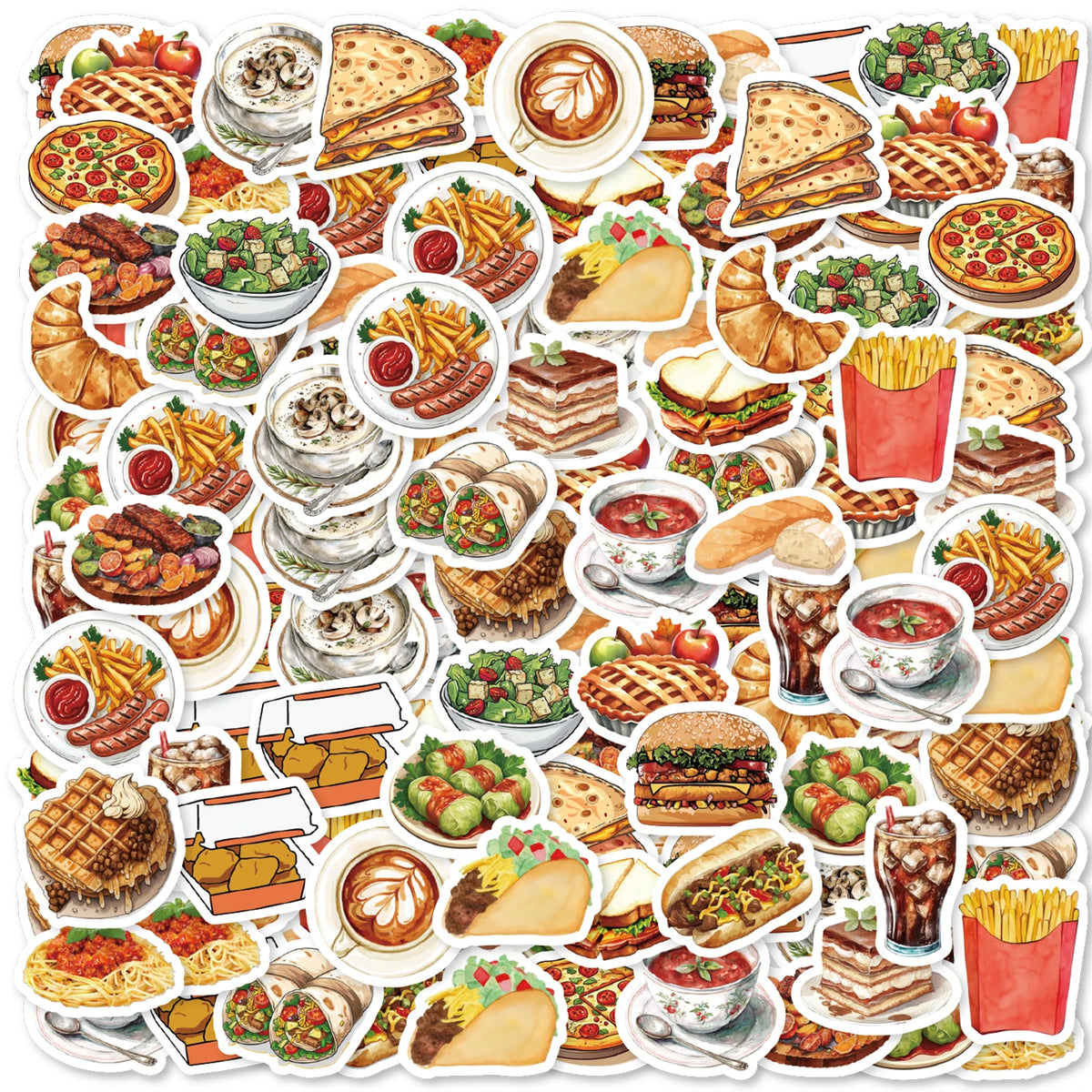 46pcs Burger, Pizza, Coffee American Food Theme Stickers Decorated Notebook Water Bottle Diary Classic Toy Scrapbook DIY Decal