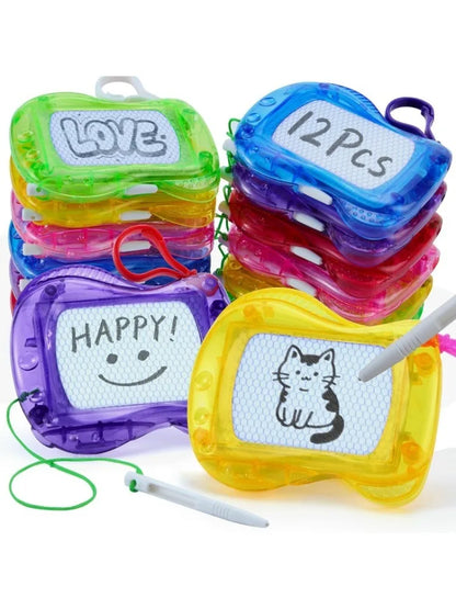 12 Pcs Mini Magnetic Drawing Board 6 Different Color Erasable Keychain Drawing Board Writing Pad for Boys and Girls Party Favors for Kids 8-12, Classroom Prize, Birthday Goodie Bag Stuffers