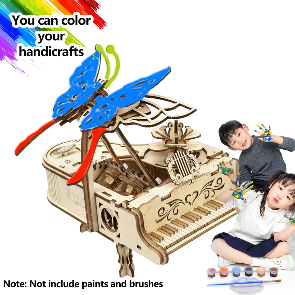 3D Wooden Puzzle Music Box Piano Model Kit DIY Assembly Musical Instrument Building Kits Home Decor Crafts Gift for Adults Kids