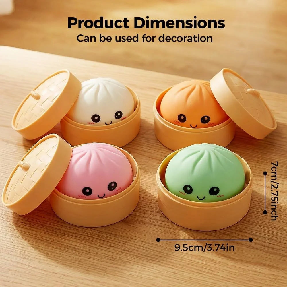 Large Dumpling Stress Ball with Steamer Colorful Squishy Bun Sensory Toy for Anxiety Relief, Squeeze Dough Ball for Adults&Kids