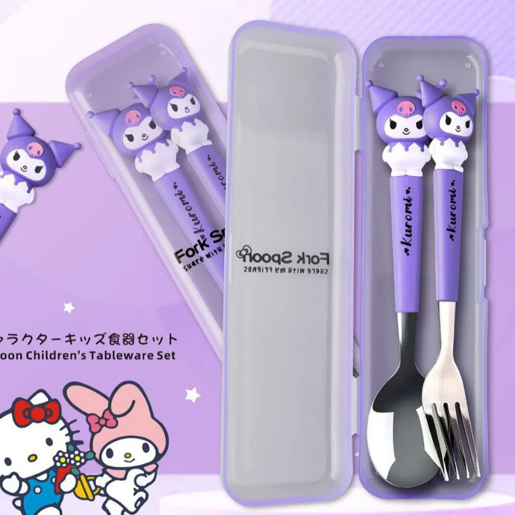 Cute Cartoon Cutlery Set Portable Spoon Fork With Storage Box Kids Stainless Steel Tableware For Travel School No bag