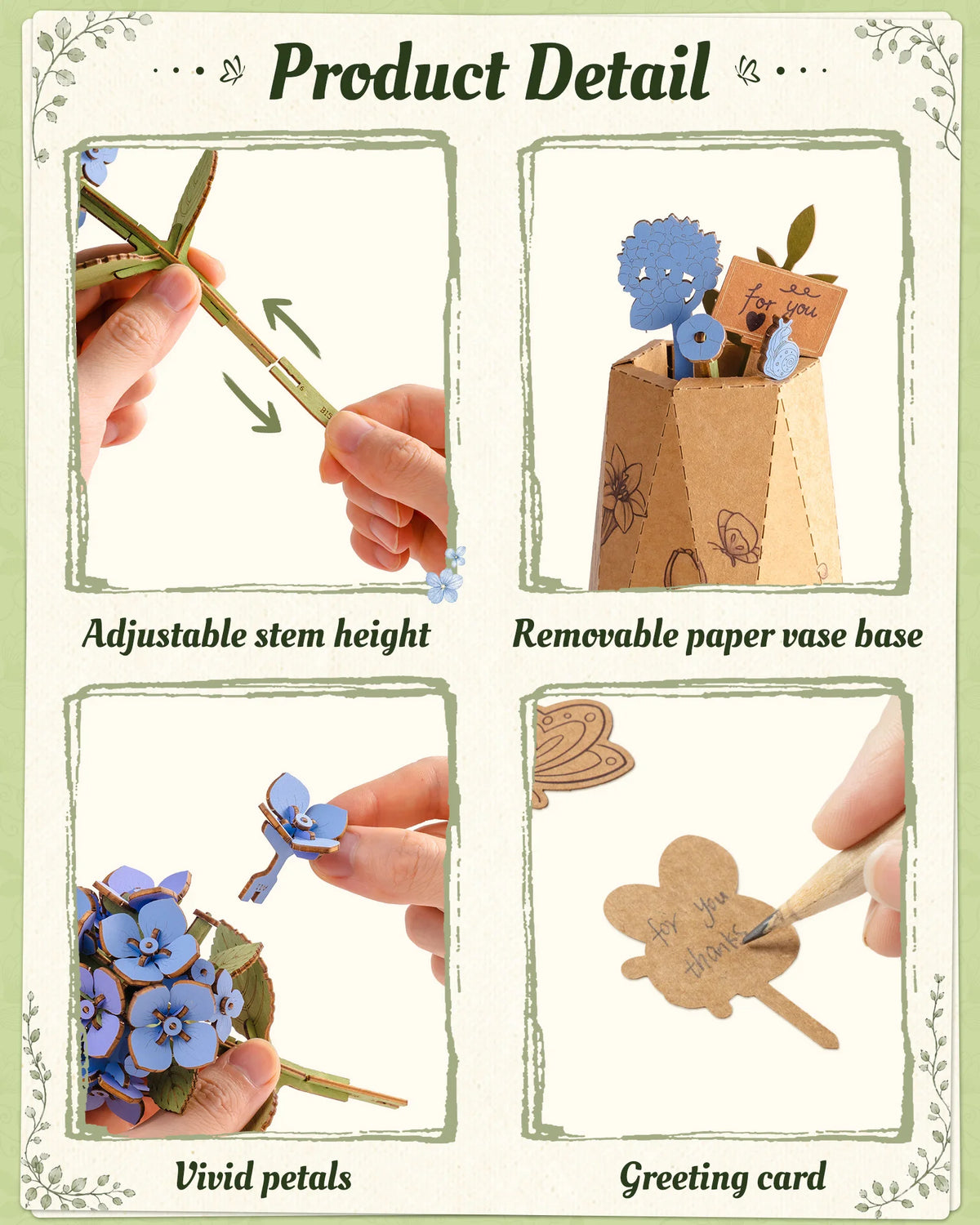 Rolife Wooden Flower 3D Puzzle - Blue Hydrangea/Lotus DIY Artificial Flower Model Building Craft Kit for Home Decor Holiday Gift for Lovers Girls(TW141/151)