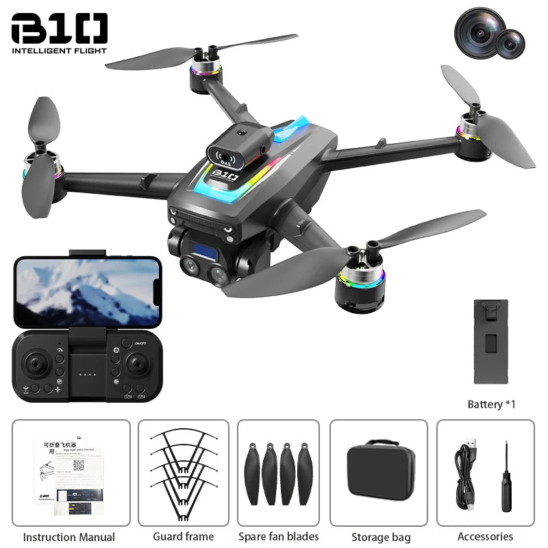 New B10S Drone 8K Professional HD Dual Camera Brushless Obstacle Avoidance Aerial Photography Foldable Quadcopter Toys Gifts