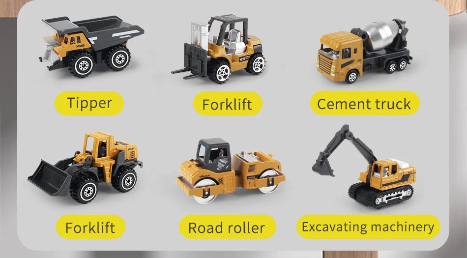 6pcs/set Alloy Engineering Truck Toy Car Classic Construction Model Vehicle Loader Tractor Excavator Toys for Boys Gifts