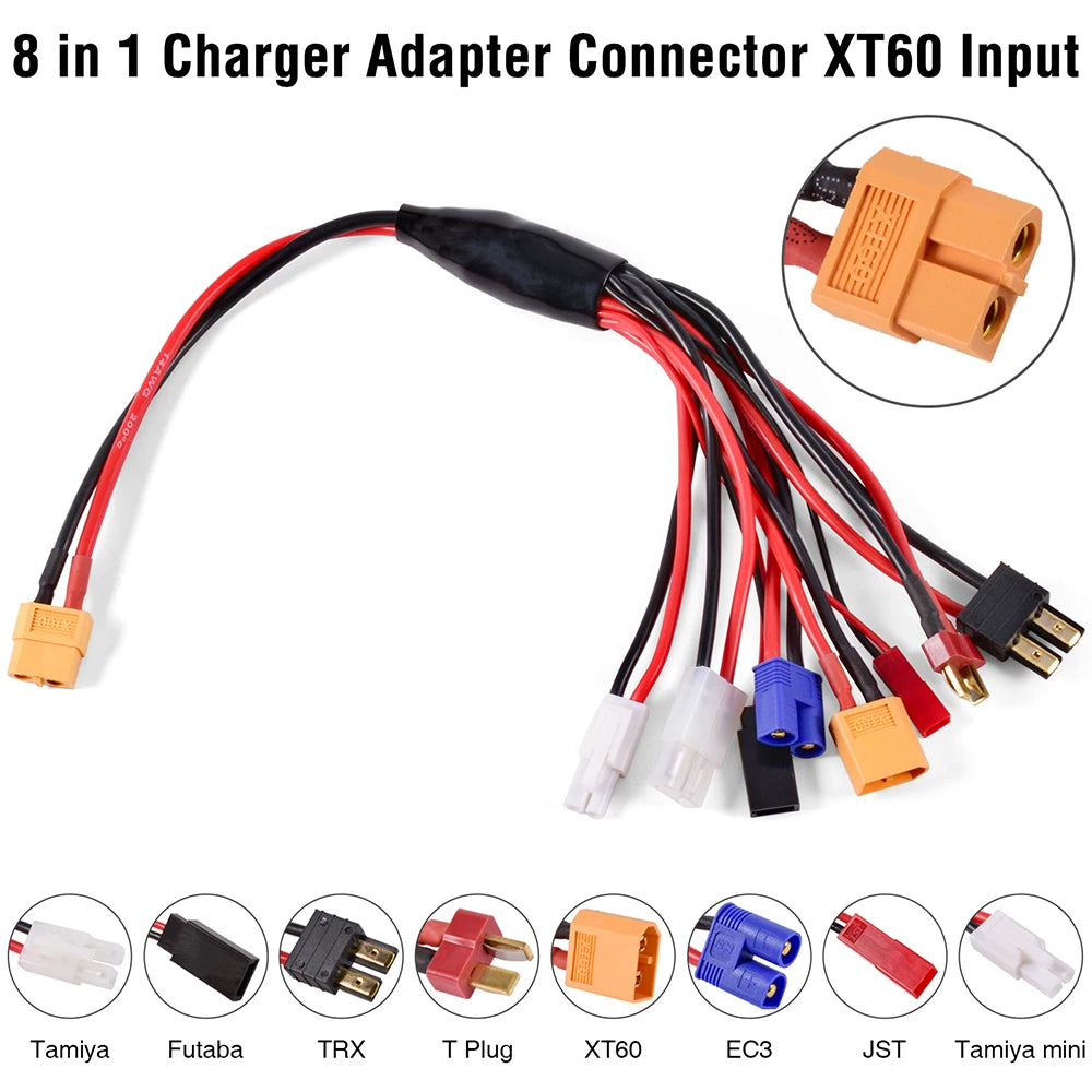 RC Charger Adapter Connector 8 In 1 Charger 4.0mm Banana XT60 TRX Tamiya Lipo for RC Car Drone Imax B6 B6AC Battery Cable