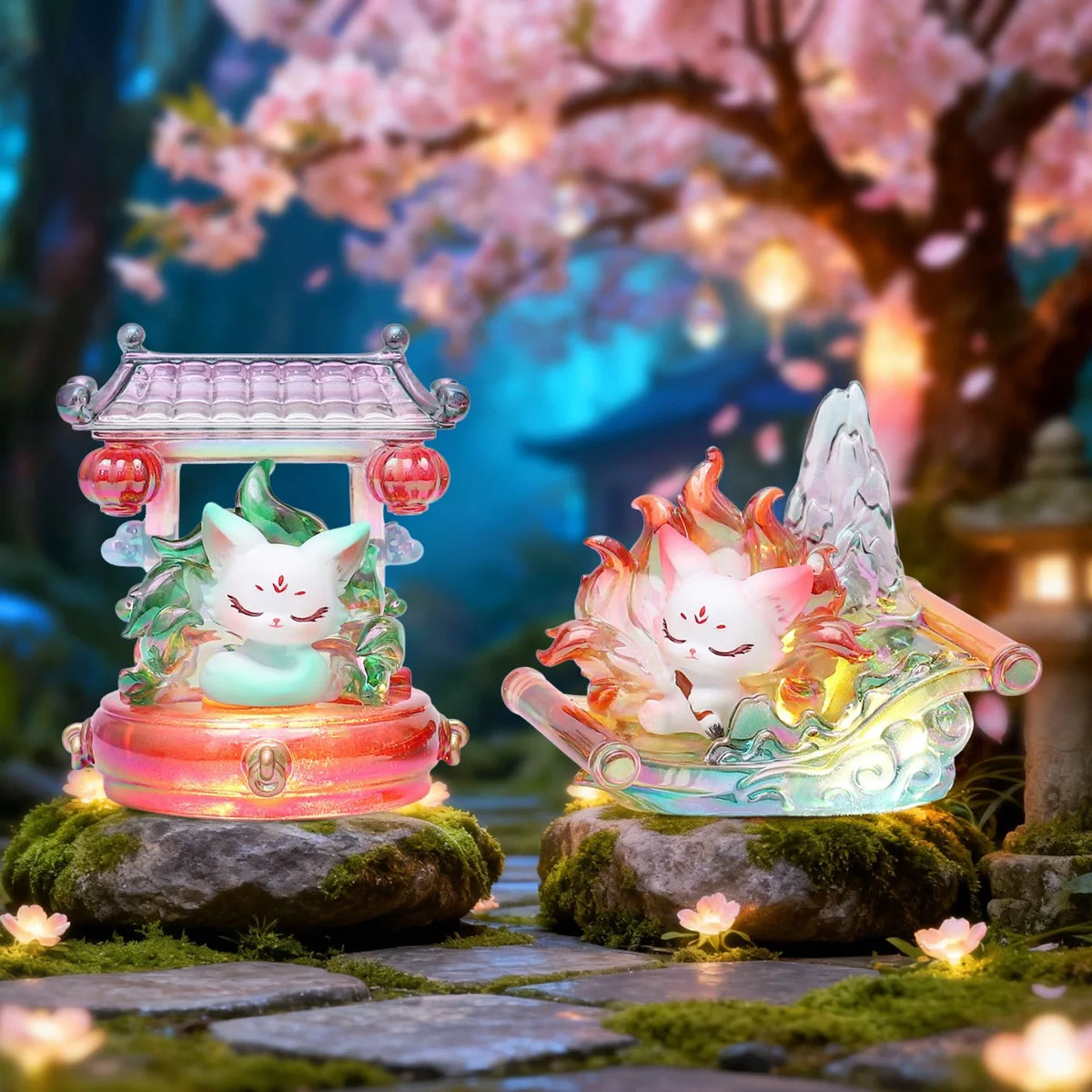 Nine-Tailed Fox Second Round Blind Box Toys Resin Material Electroplating Process Lighting Up Desktop Ornament Mystery Box Gifts