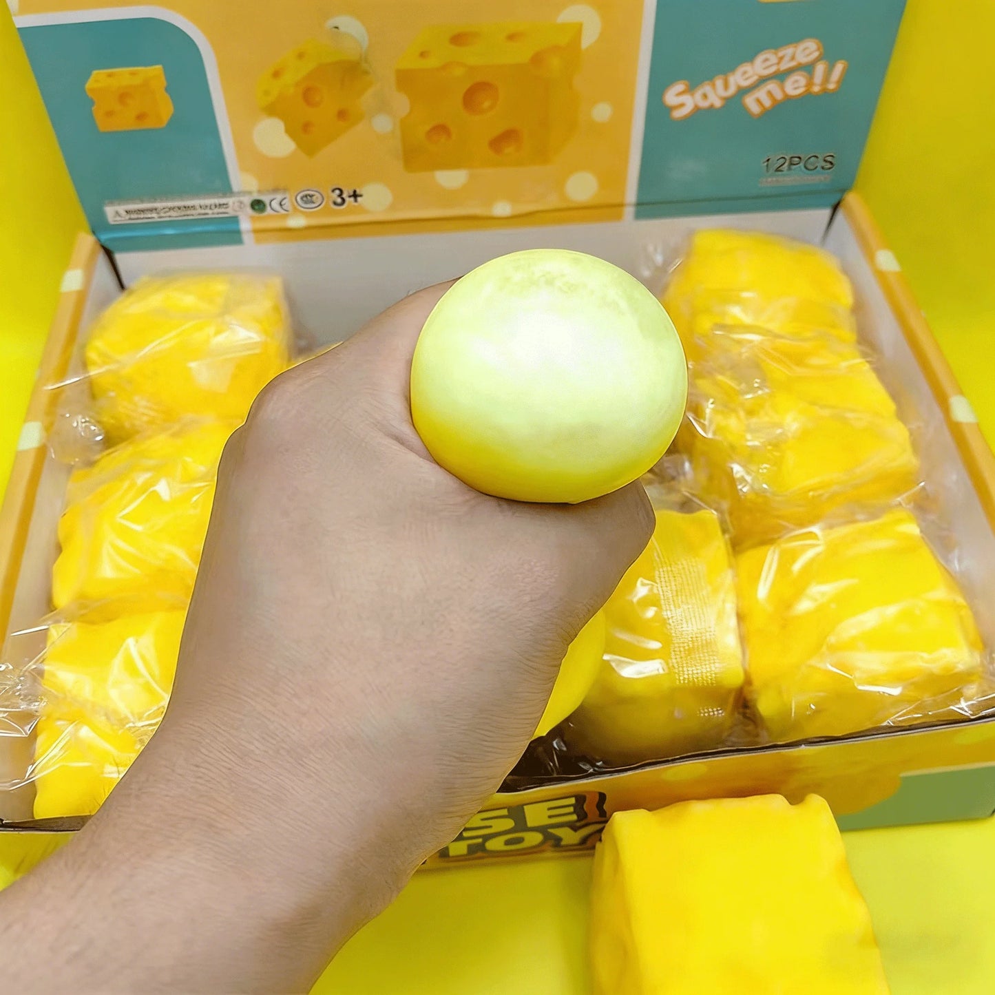 Portable Cheese Squeeze Toy Fidget Stress Relief Squishy Ball Slow Rebound for Desk Decor Decompression Toy for Kids Adults Gift