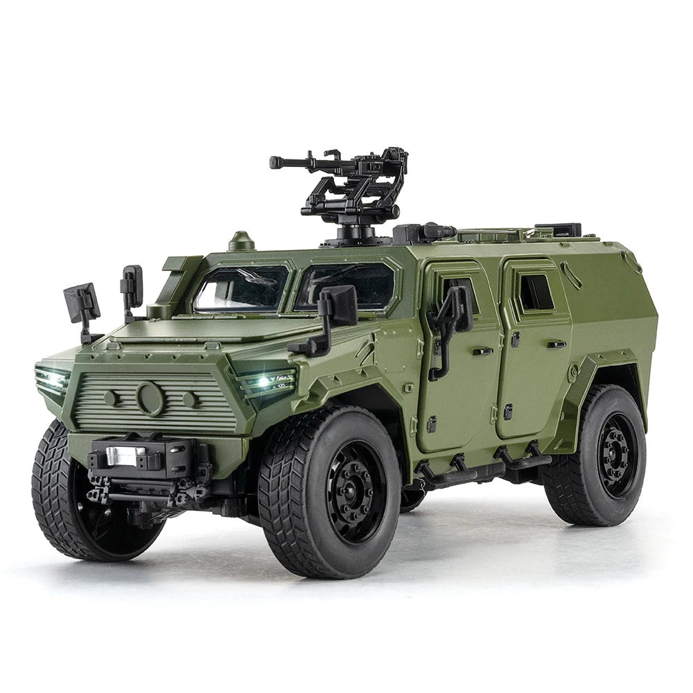 1:18 Dongfeng M-Terrain Alloy Car Toys Miniature Model Diecast Military Vehicle Sound Light Pull Back Doors Opened Kid Xmas Gift
