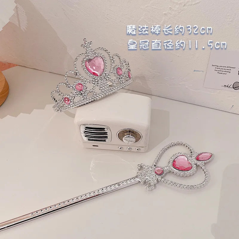 6pcs Rhinestone Tiara Crown and Magic Wand With Glitter Crystal Head Hoop Jewelry Hair Accessories For Girls Teens Birthday Gift