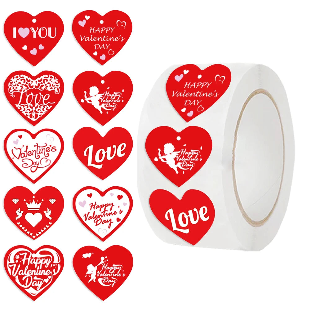 500pcs 520 Love Red Sticker Roll - Cute Cartoon Sealing Labels for Journals & Crafts
