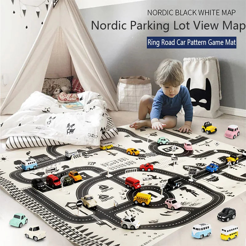 130*100cm Road Mat Children Traffic Car Map 83*58cm Educational Toy Road Plastic Carpet Playmat For Mats City Kids Toys Games