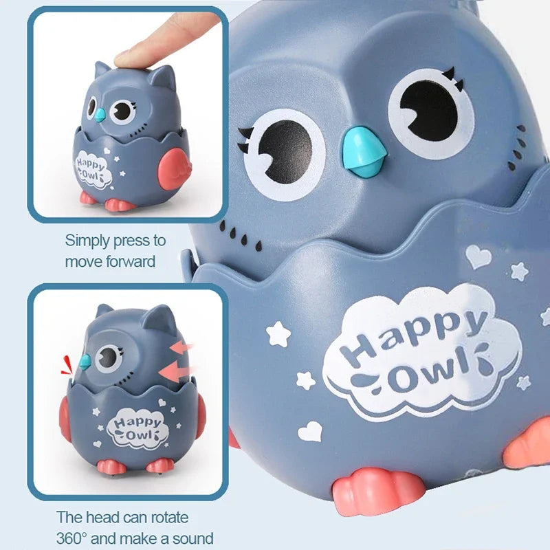 Classic Wind Up Interactive Owl Shaped Press Mechanical Sliding Toys for Boys Girls Birthday Xmas Gift