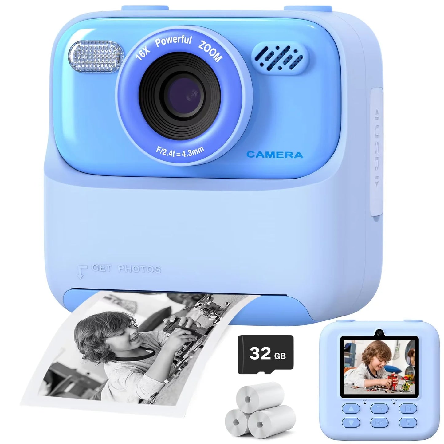 Kids Instant Print Camera Color Auto Photo Output  Cartoon Portable Design Perfect Parent Child Birthday Gift