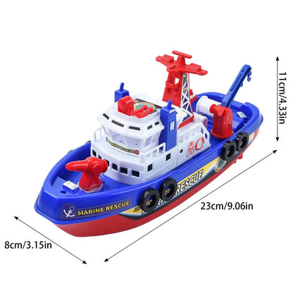 Kids Electric Marine Rescue Boat Toy Fire Fighting Bath Toy with Light Music and Water Spray, Floating Ship for Pool & Tub