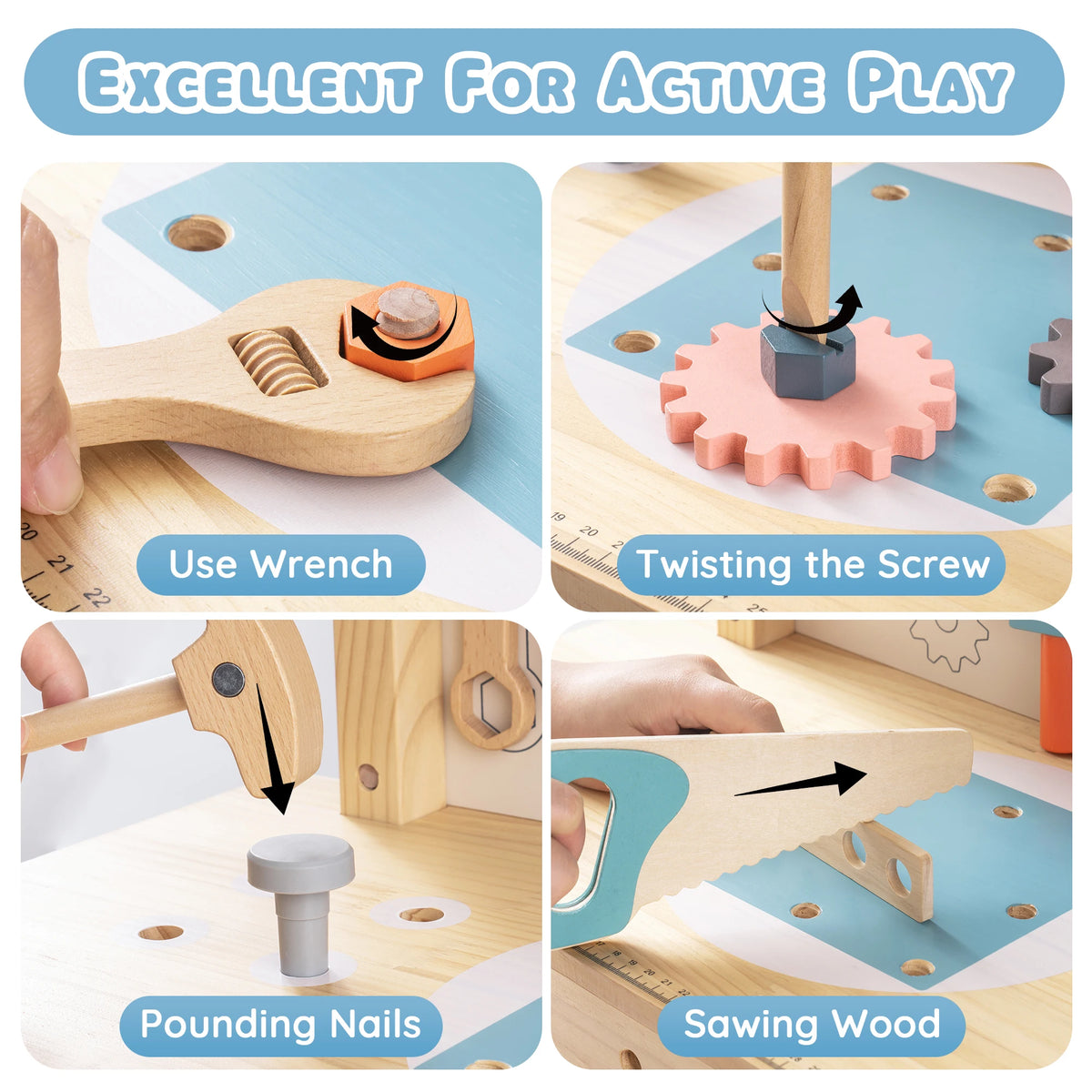 ROBUD Wooden Toy Workbench Tool Bench Set for Kids with Electric Drill Pretend Play STEM Learning Gift for Boys Girls Age 3+